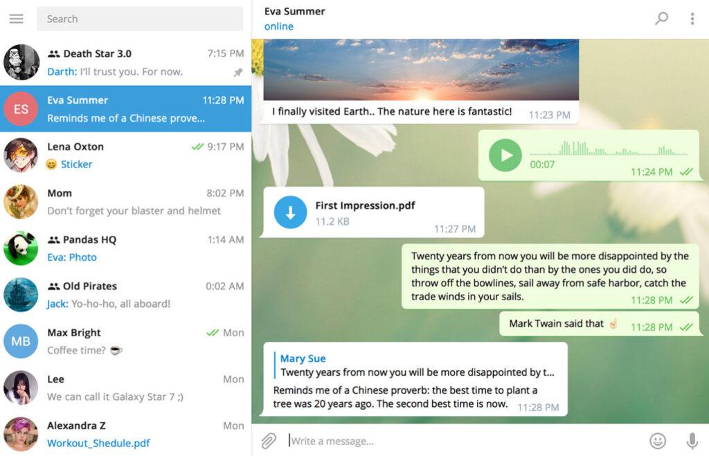 telegram вікно меседжера програми на windows mac osx